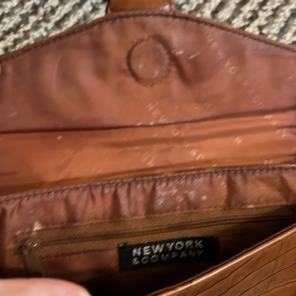 Y2K New York & Company Brown Crocodile Embossed Clutch Chain Shoulder Bag